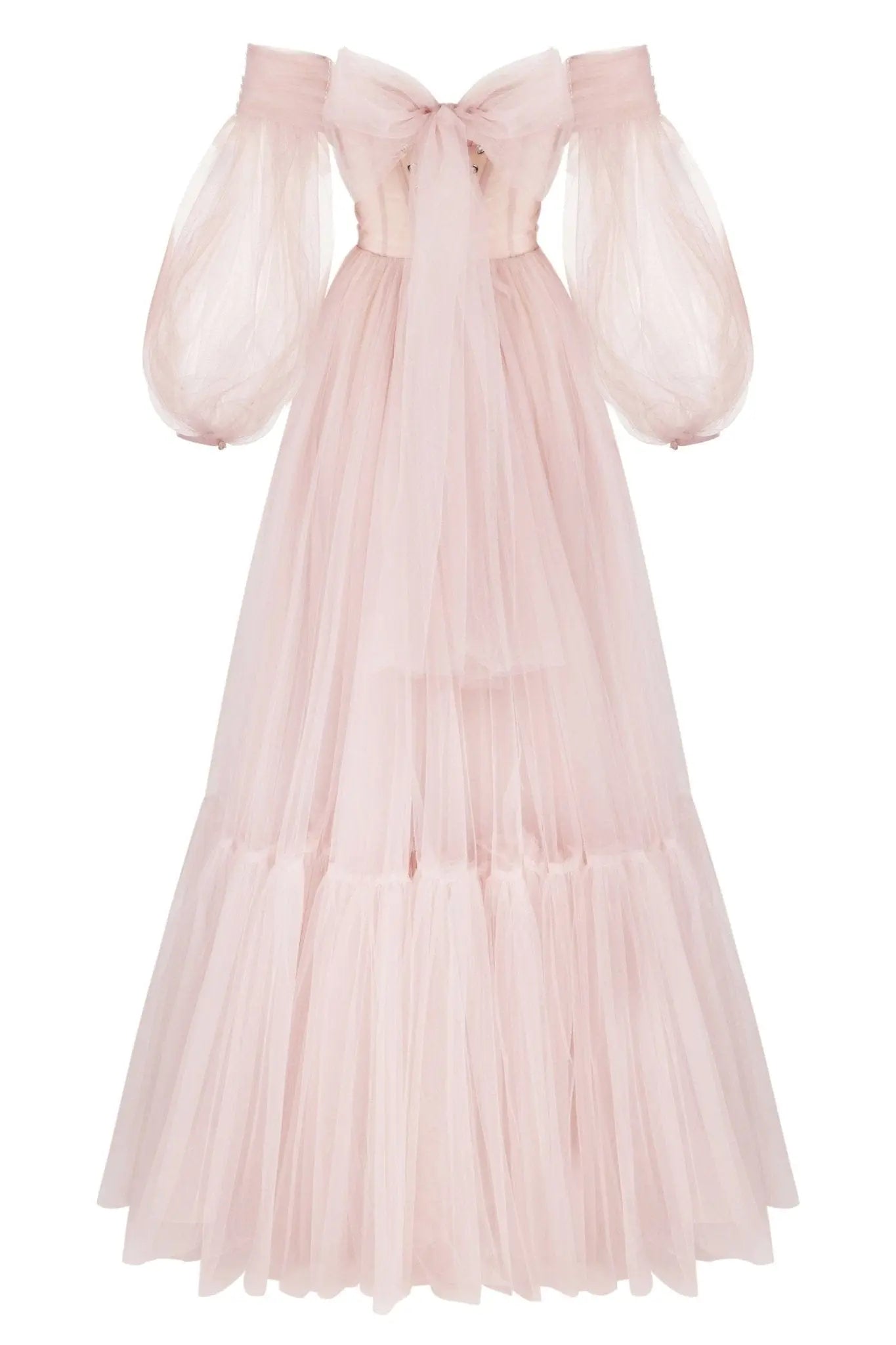 Misty Rose Sheer Sleeves Maxi Tulle Dress Avalabel