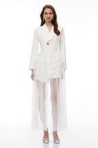 Illyria White Blazer Maxi Dress with Ruffled Tulle Avalabel