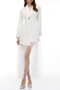 Illyria White Blazer Maxi Dress with Ruffled Tulle Avalabel