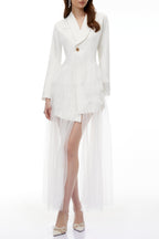 Illyria White Blazer Maxi Dress with Ruffled Tulle Avalabel