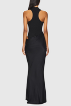 Ilya Asymmetrical Cutout Satin Maxi Dress - Black Avalabel