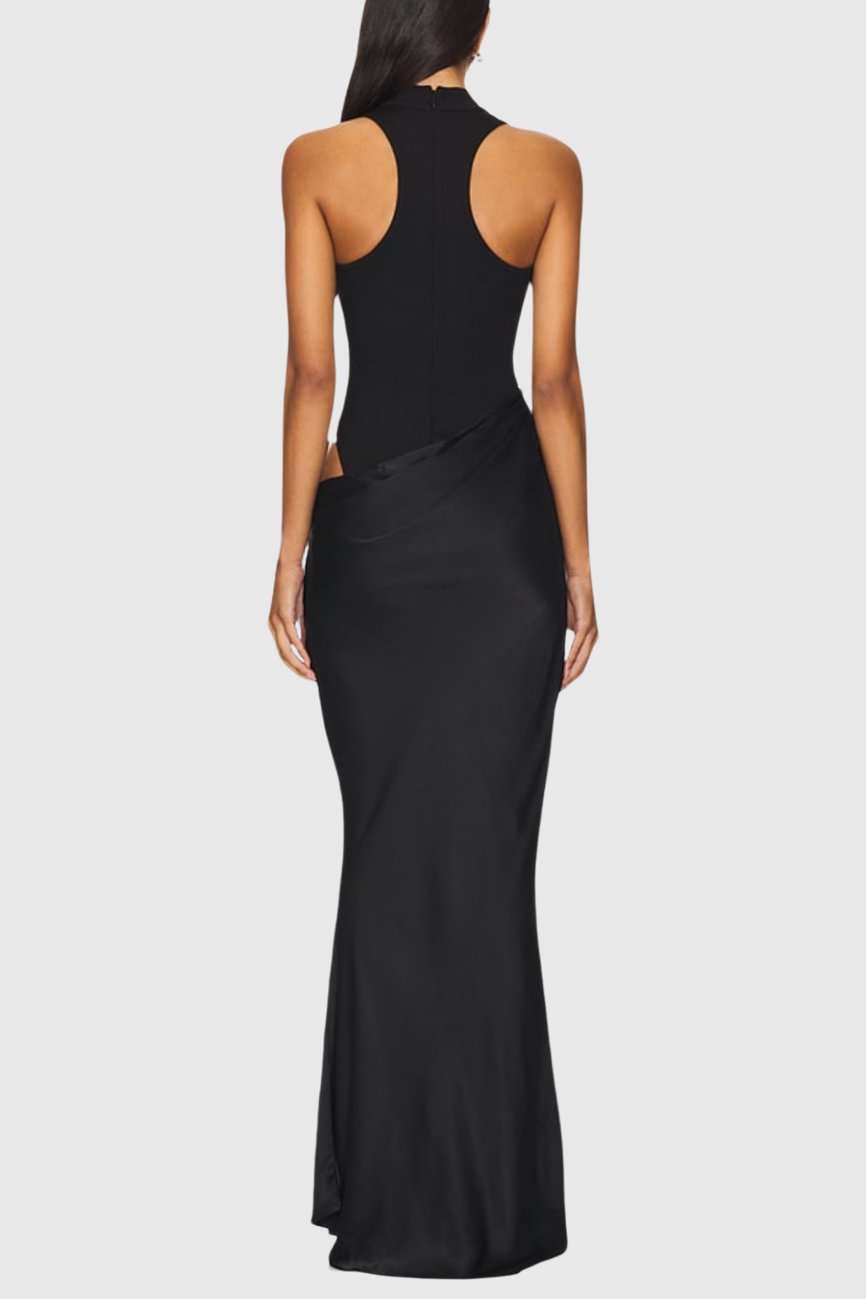 Ilya Asymmetrical Cutout Satin Maxi Dress - Black Avalabel