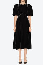 vicky black rhinestone embellished velvet puff sleeve maxi dress Avalabel
