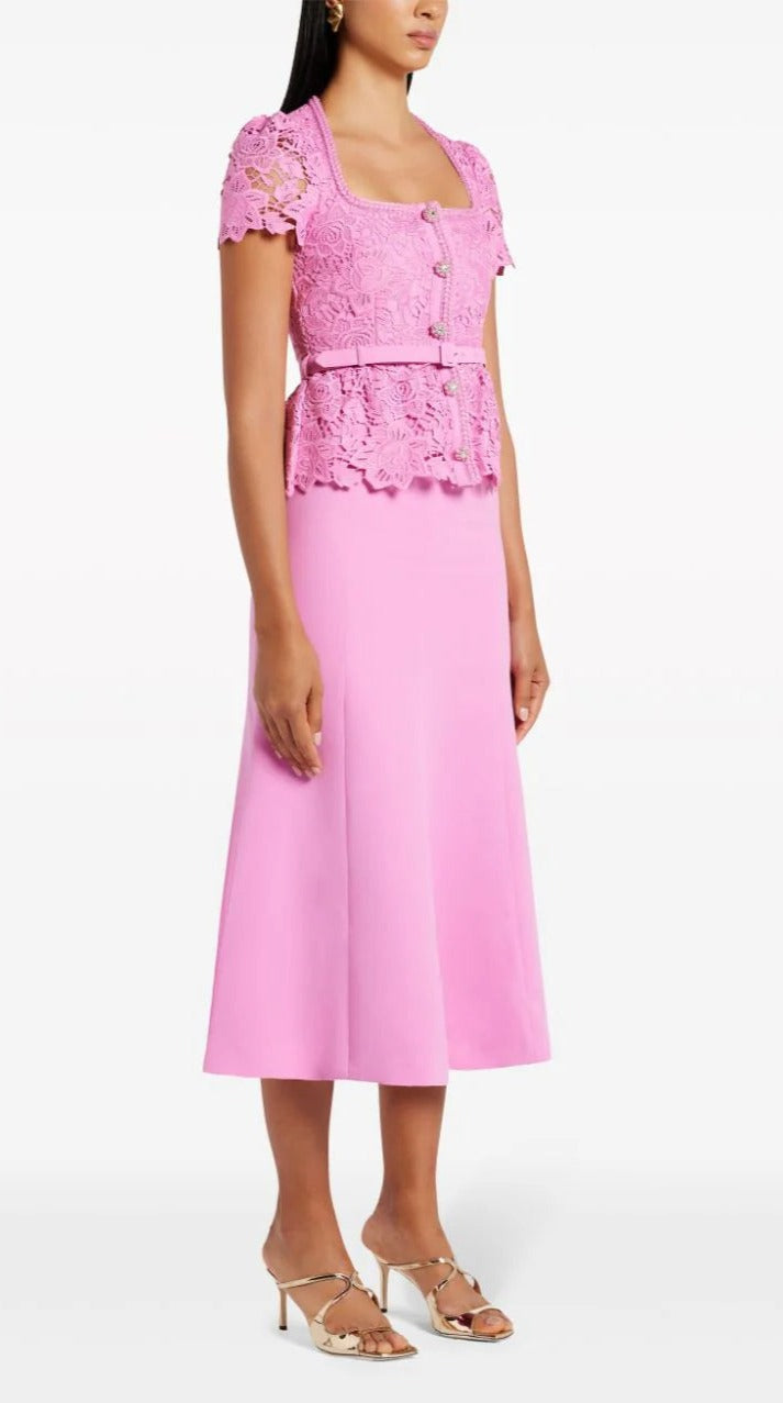 PINK LACE TAILORED MIDI DRESS Avalabel