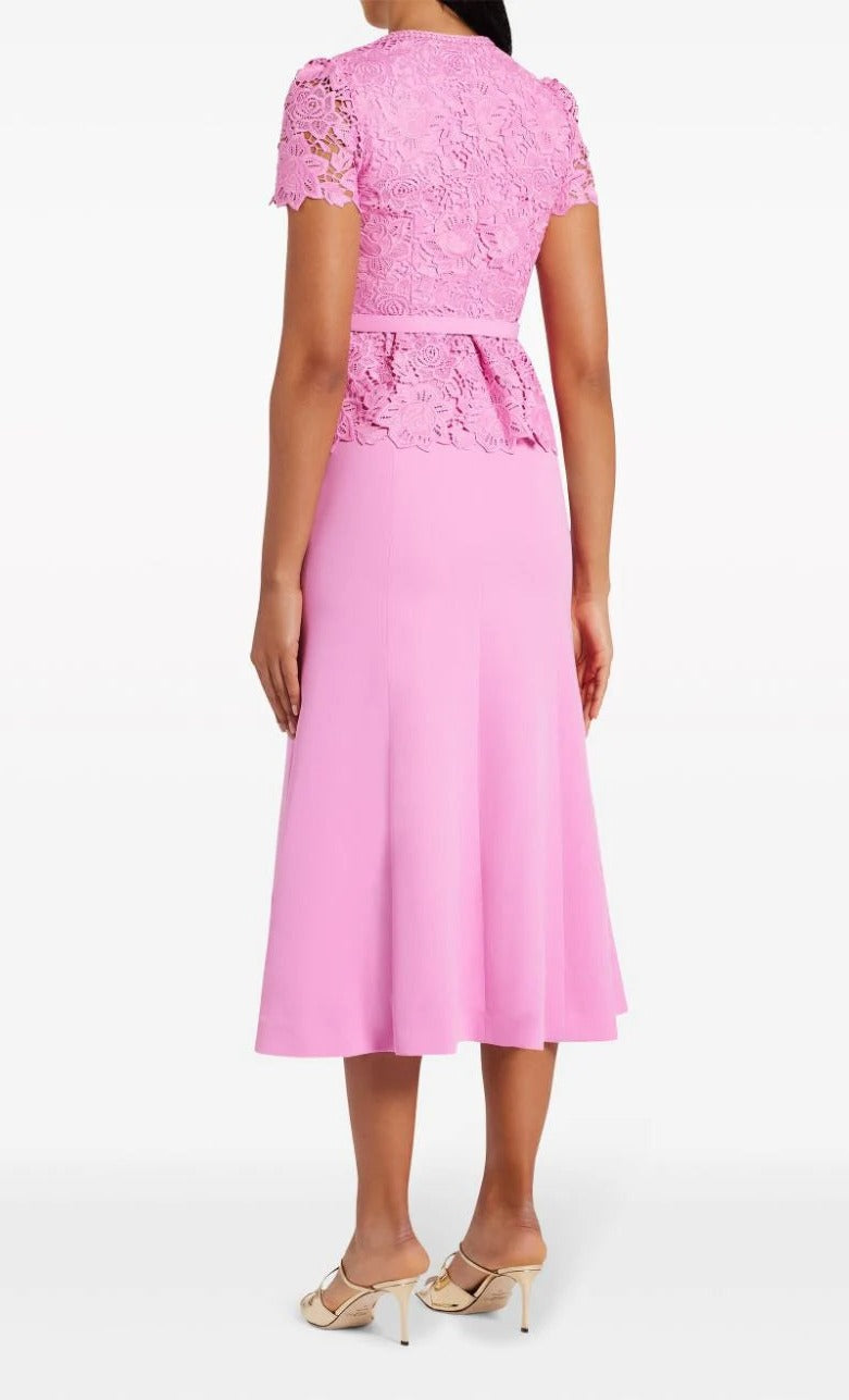 PINK LACE TAILORED MIDI DRESS Avalabel