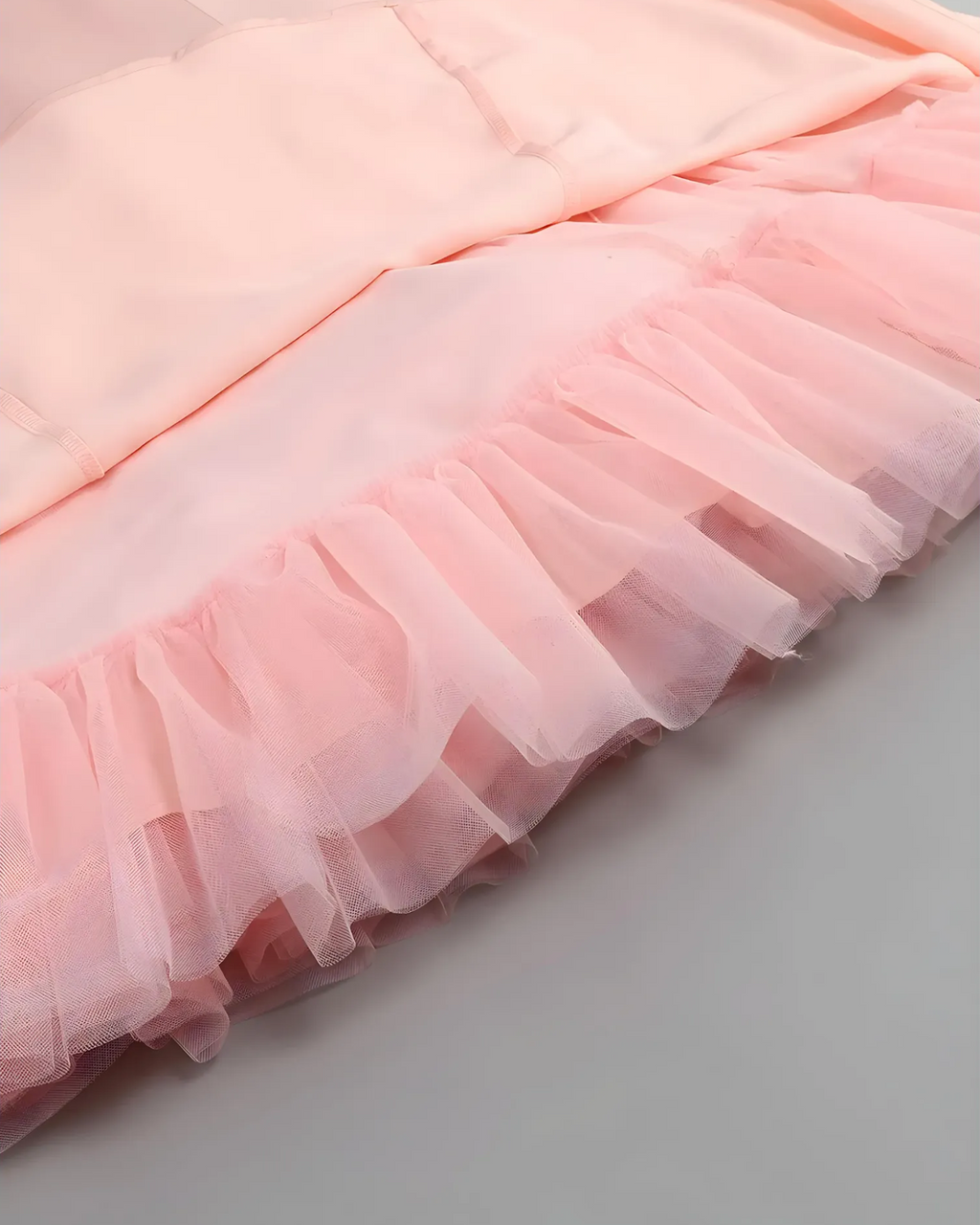 Satin Corset Tulle Layered A-Line Midi Dress - Baby Pink Avalabel