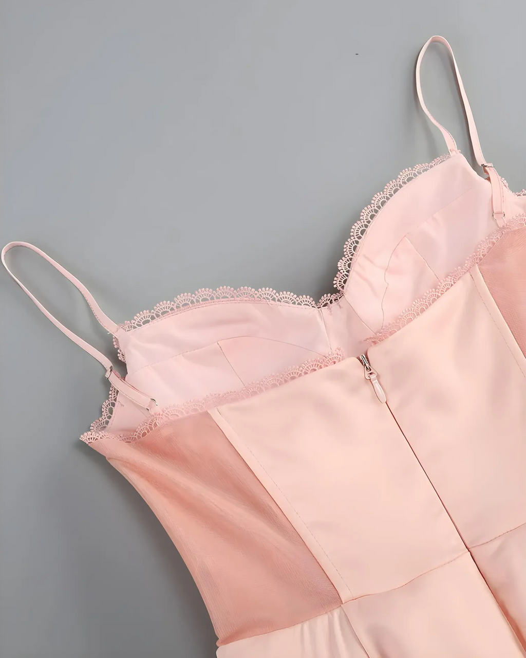 Satin Corset Tulle Layered A-Line Midi Dress - Baby Pink Avalabel