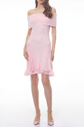 Isabel Pink Off Shoulder Mini Dress with Lace Details Avalabel