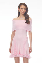 Isabel Pink Off Shoulder Mini Dress with Lace Details Avalabel