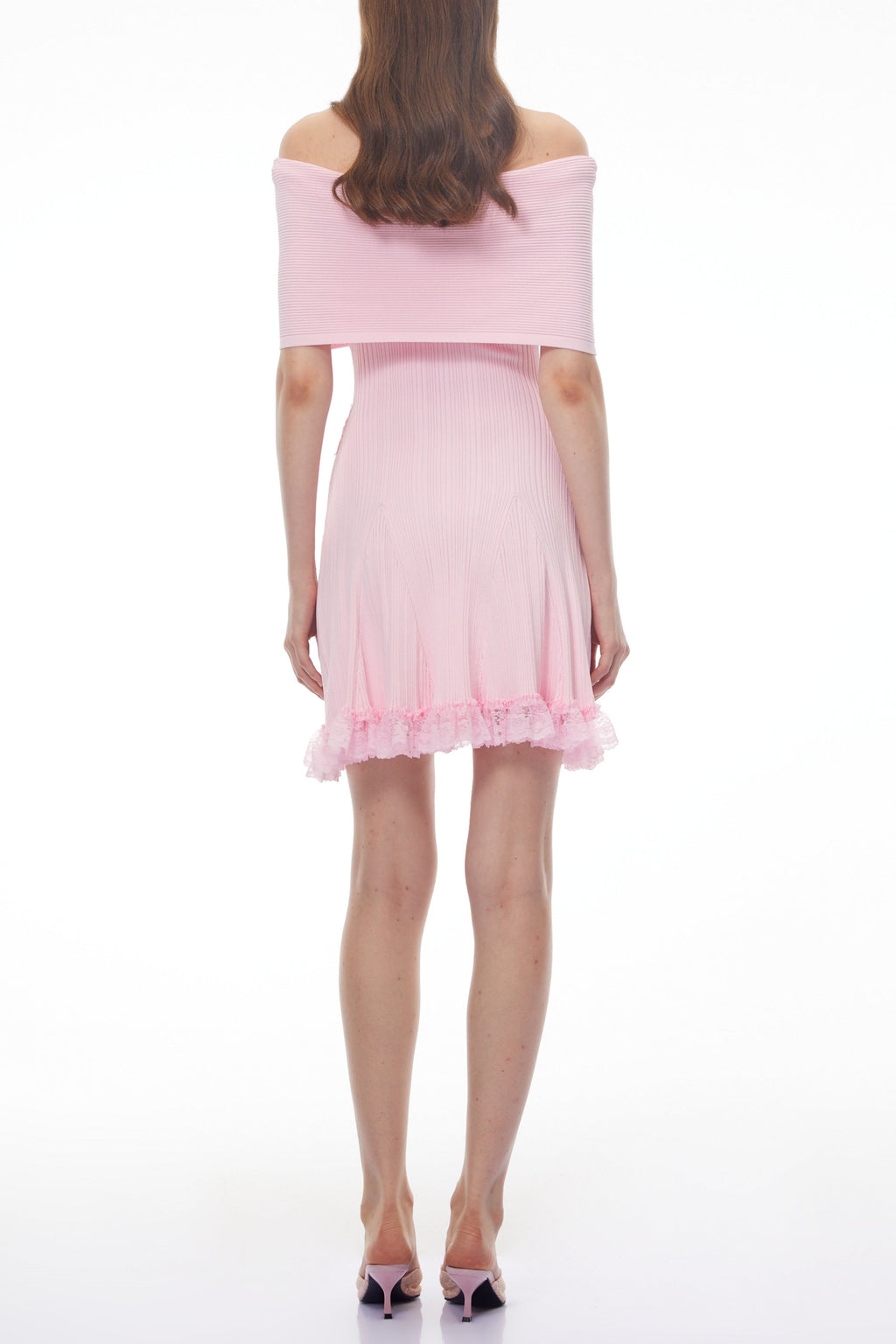 Isabel Pink Off Shoulder Mini Dress with Lace Details Avalabel