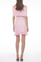 Isabel Pink Off Shoulder Mini Dress with Lace Details Avalabel