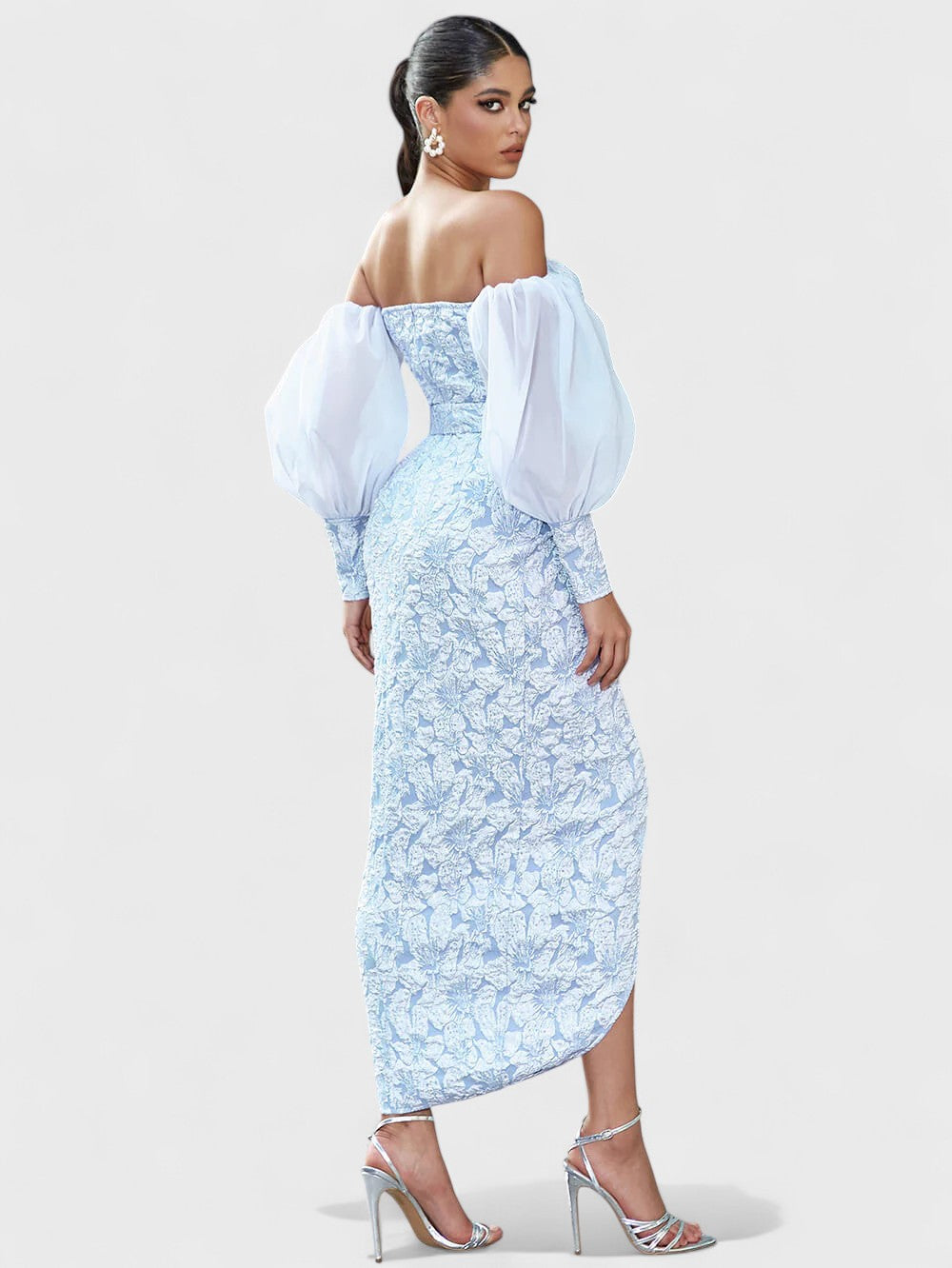 Izobel Off-Shoulder Embroidered Midi Dress – Icy Blue Avalabel