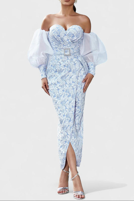 Izobel Off-Shoulder Embroidered Midi Dress – Icy Blue
