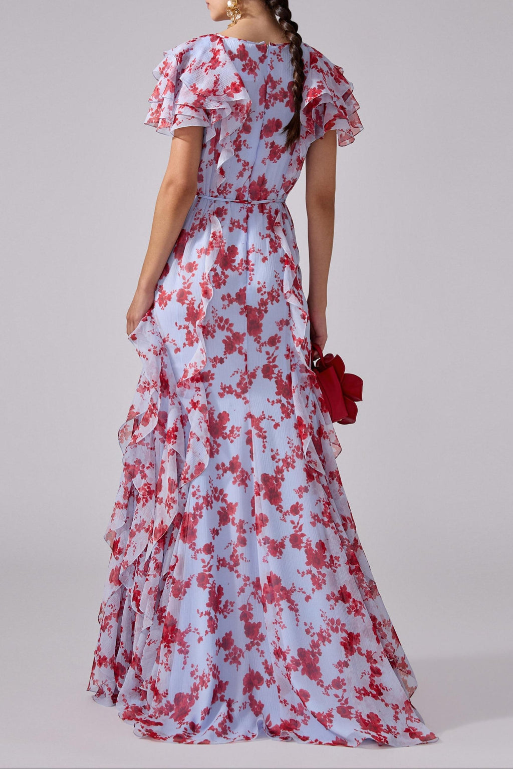 Jamie Multicolor Floral printed Chiffon Ruffle Maxi Dress Avalabel
