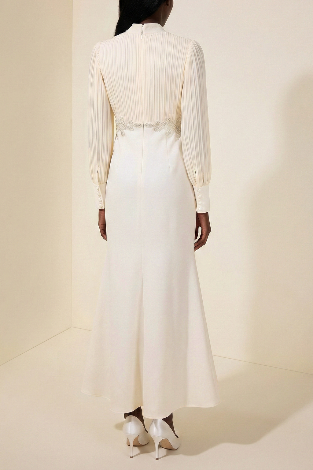 Carlin Balloon Sleeve Ruched Tie Up Midi Dress - Apricot Avalabel