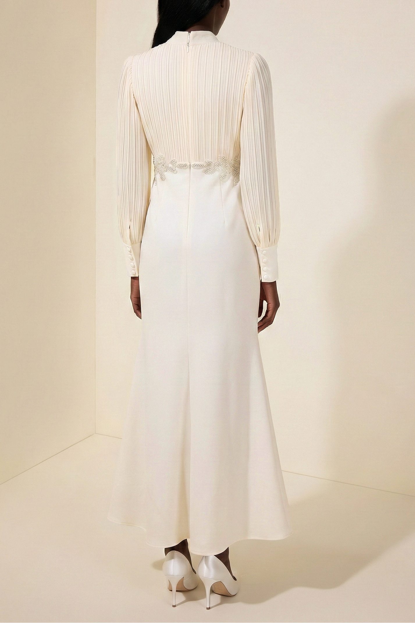 Carlin Balloon Sleeve Ruched Tie Up Midi Dress - Apricot Avalabel