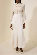 Carlin Balloon Sleeve Ruched Tie Up Midi Dress - Apricot Avalabel