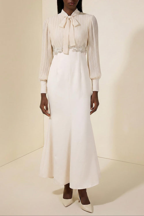 Carlin Balloon Sleeve Ruched Tie Up Midi Dress - Apricot Avalabel