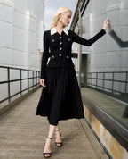evangeline Black Tailored Knit Midi Dress Avalabel