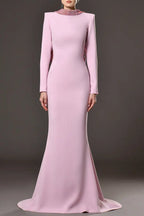 violet Pink crêpe maxi dress with crystal chainmail flower Avalabel