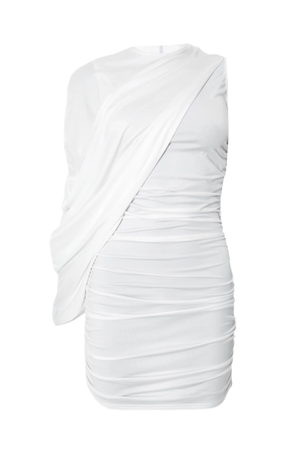 One Shoulder Ruched Mini Dress - White