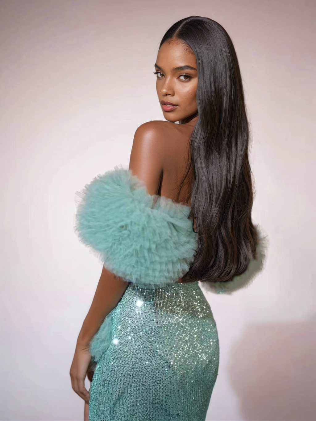 Jalynne Corset Tulle Trimmed Sequin Skirt Set In Mint Avalabel