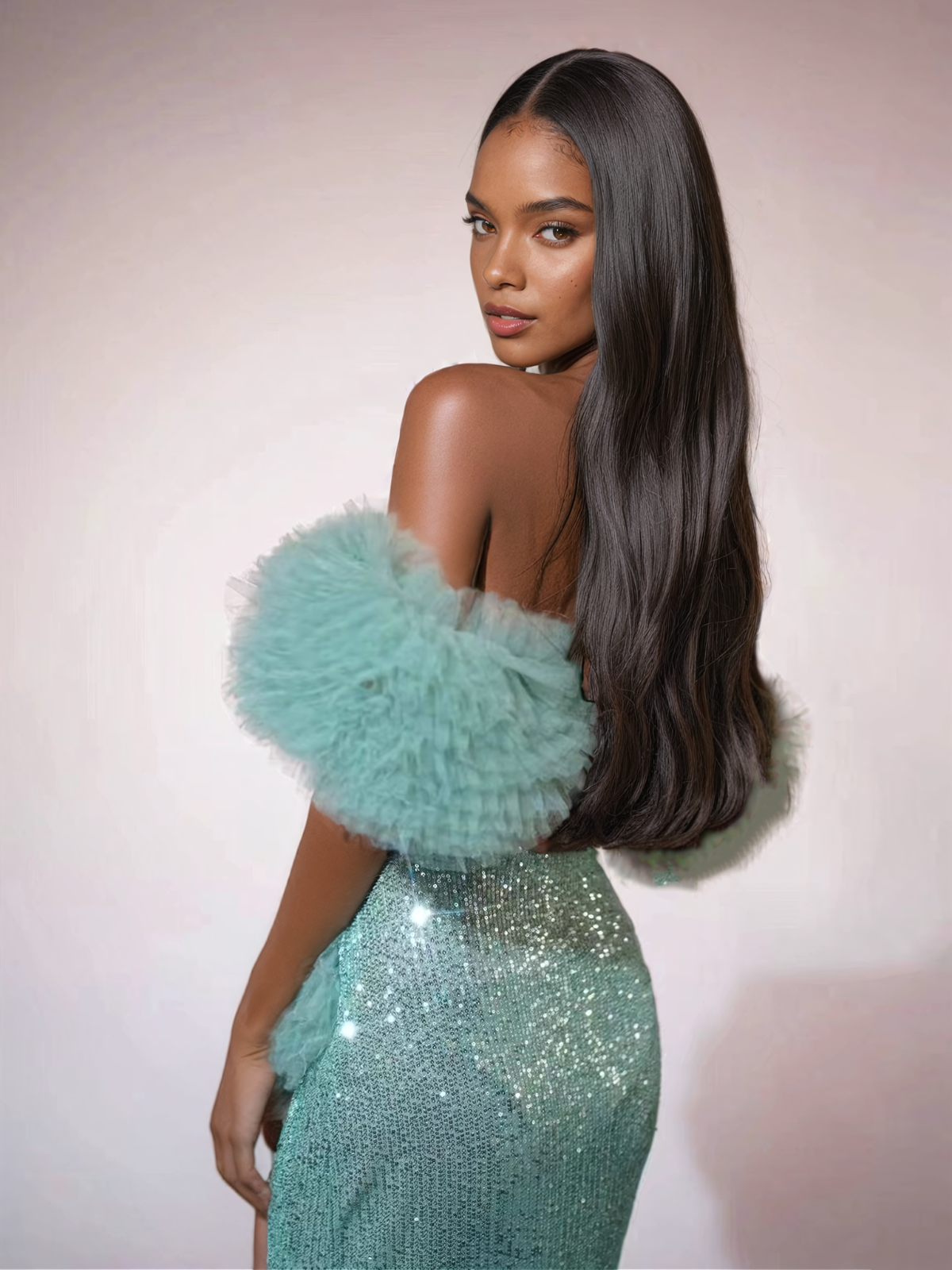 Jalynne Corset Tulle Trimmed Sequin Skirt Set In Mint Avalabel