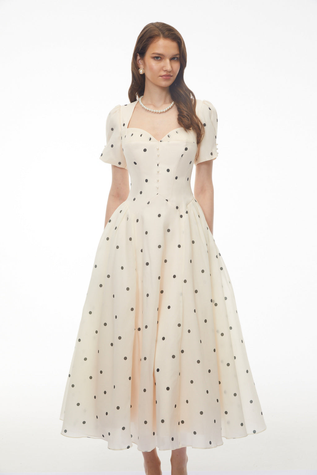 Javaneh White Polka Dot Maxi Dress Avalabel