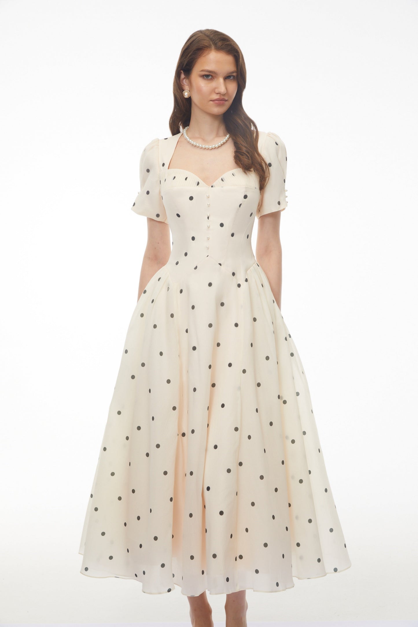 Javaneh White Polka Dot Maxi Dress