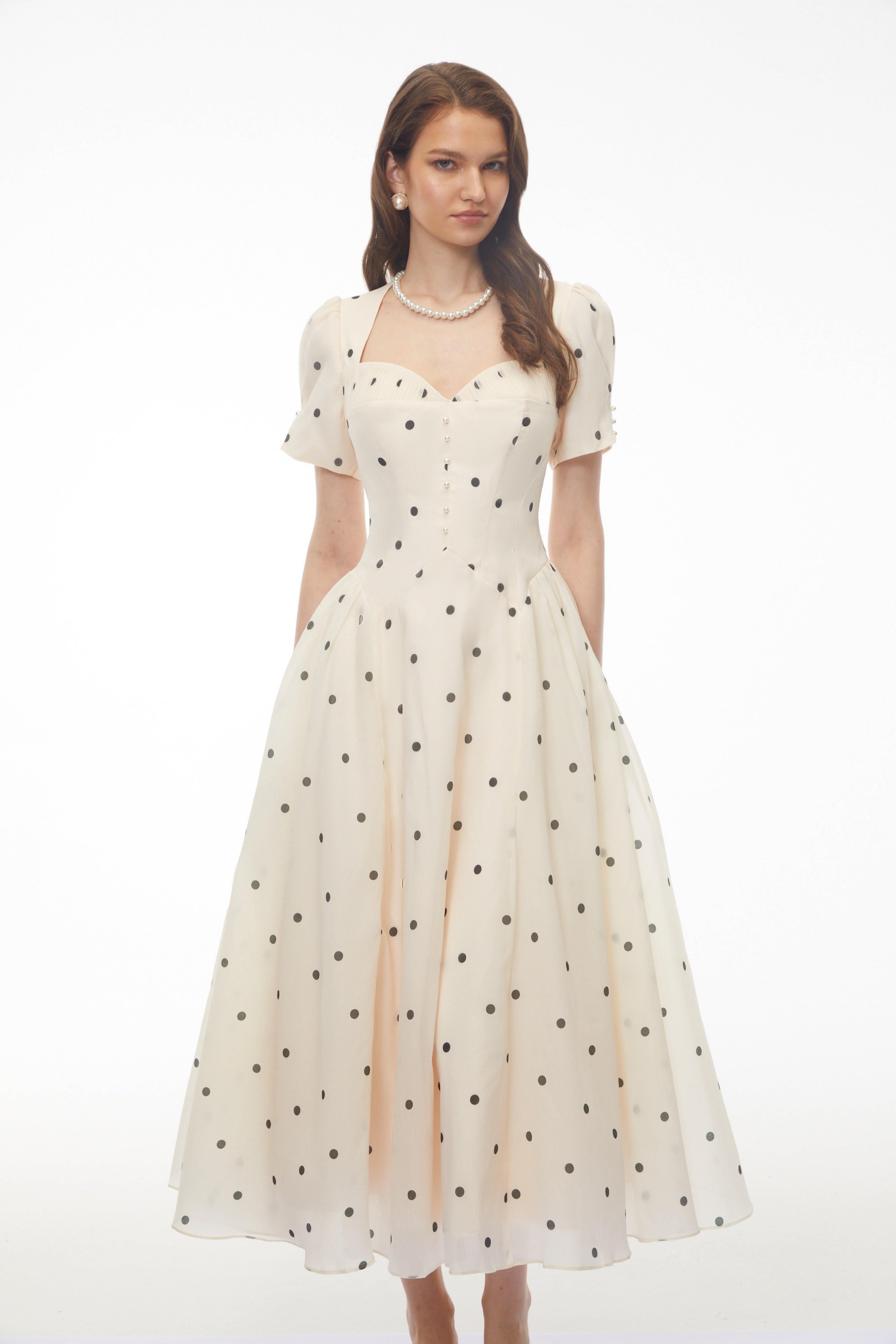 Javaneh White Polka Dot Maxi Dress Avalabel