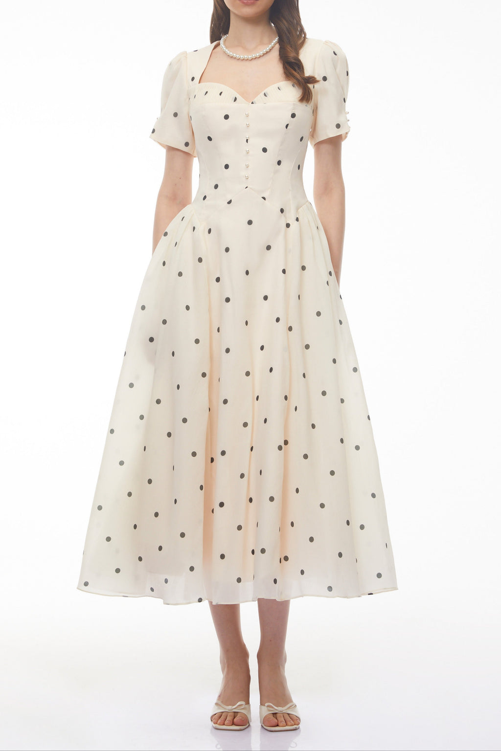 Javaneh White Polka Dot Maxi Dress Avalabel