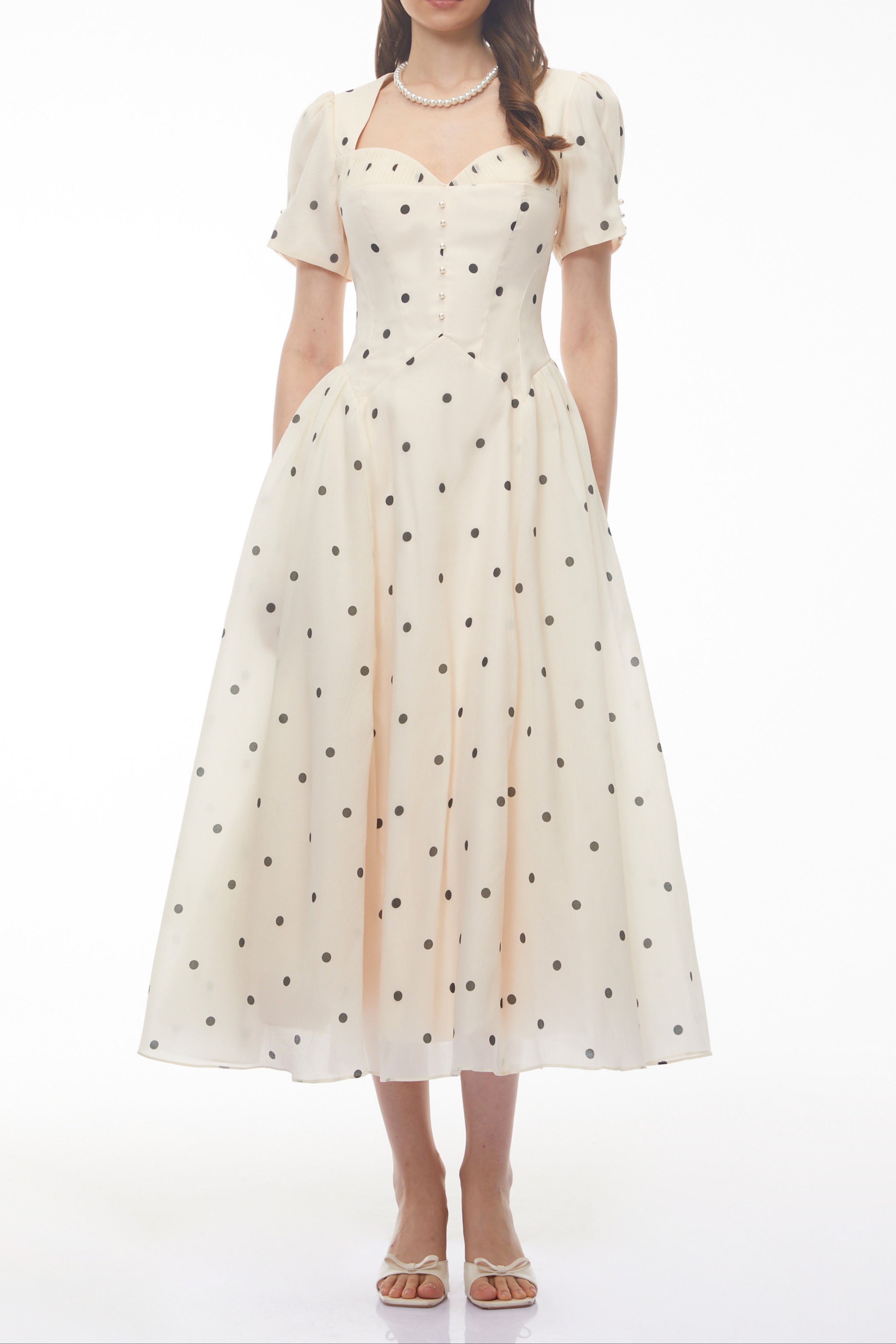 Javaneh White Polka Dot Maxi Dress Avalabel