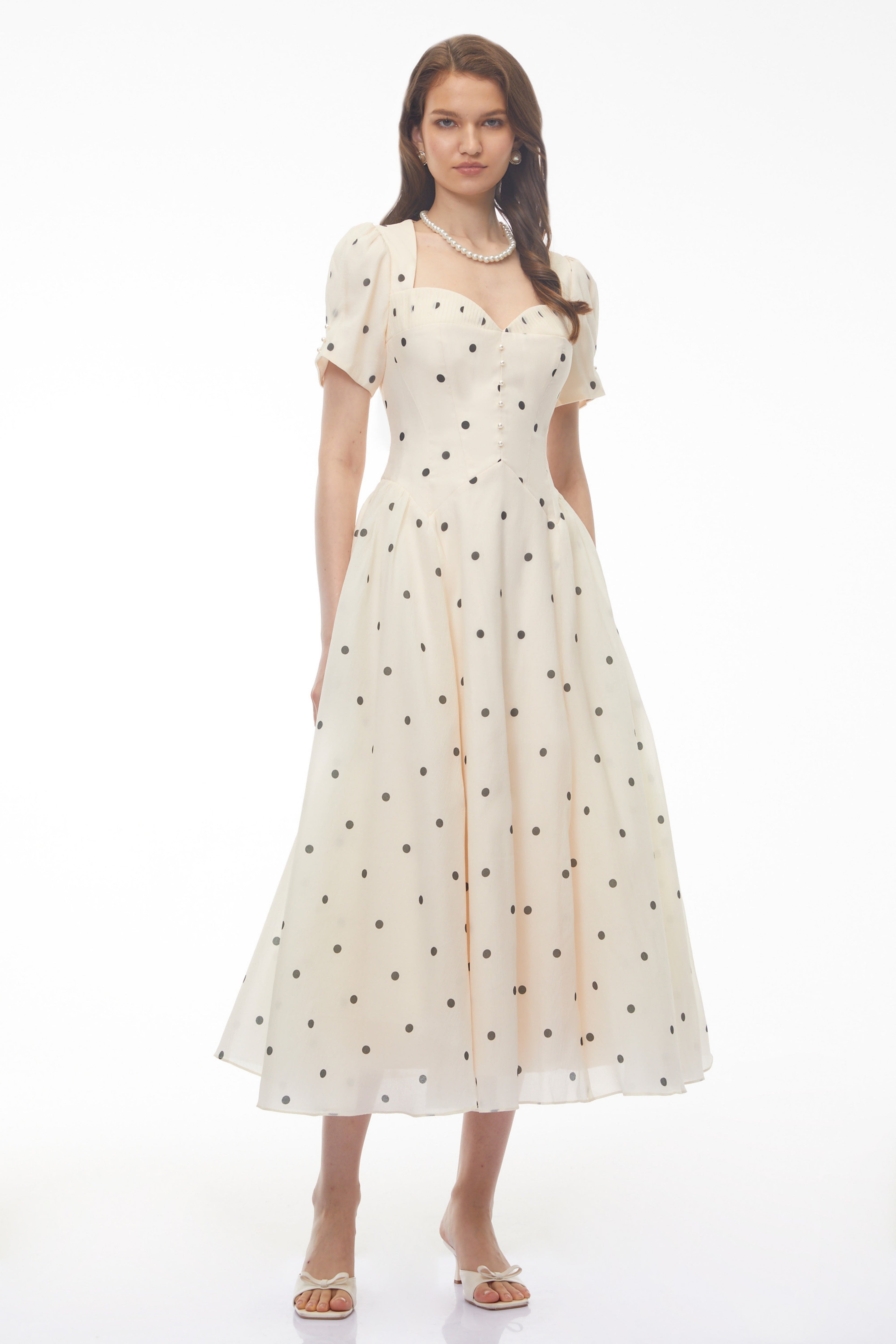 Javaneh White Polka Dot Maxi Dress Avalabel