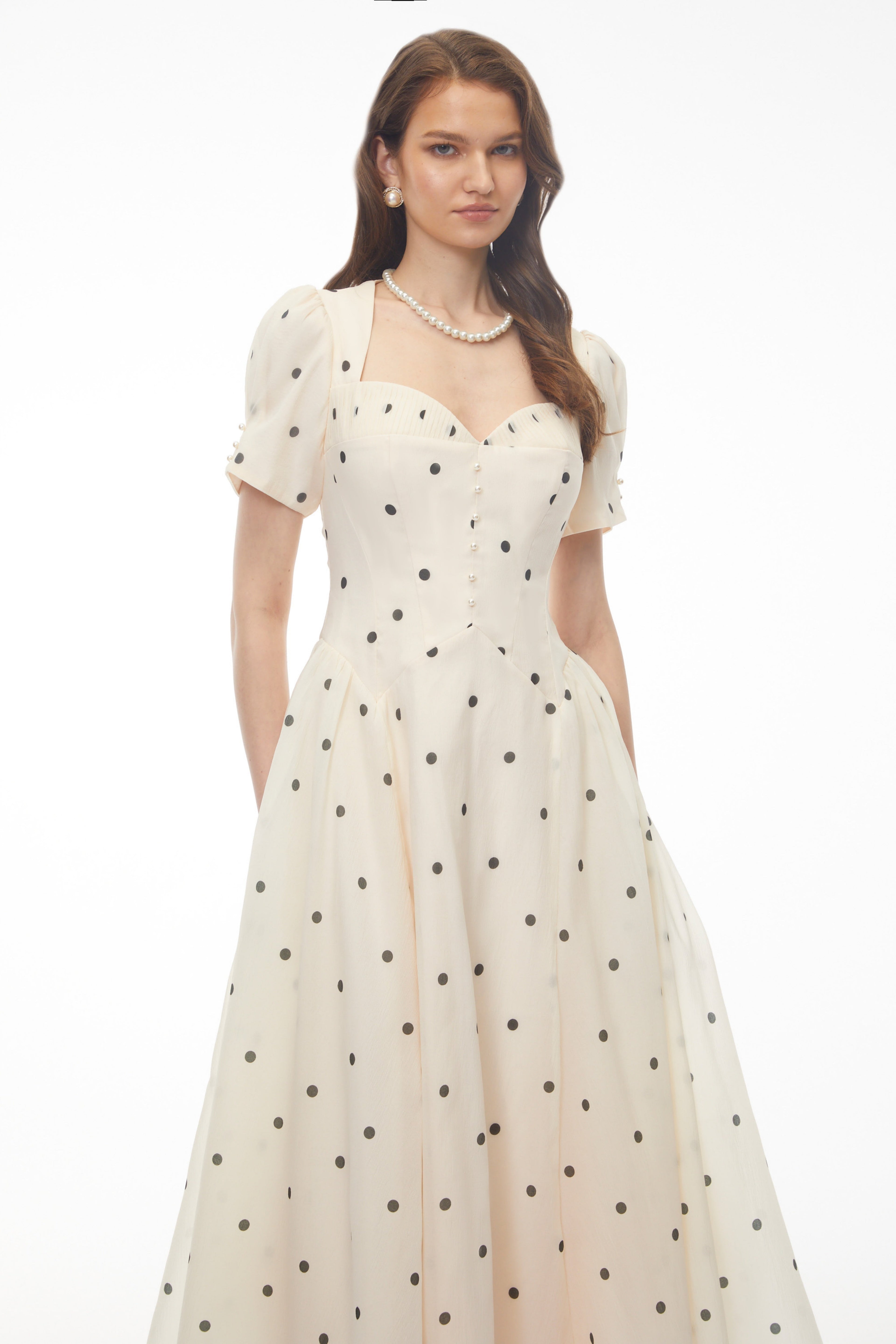 Javaneh White Polka Dot Maxi Dress Avalabel