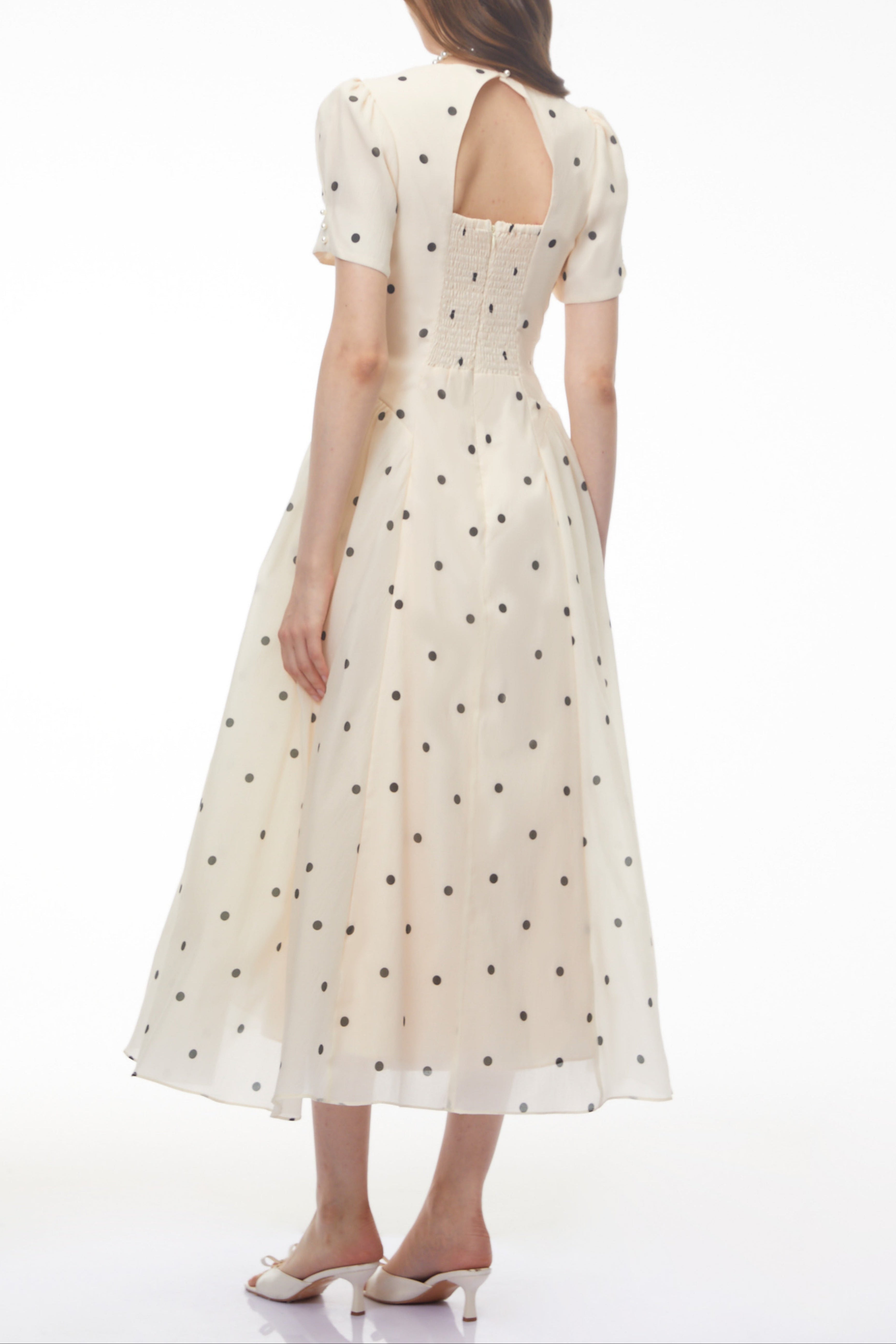 Javaneh White Polka Dot Maxi Dress Avalabel