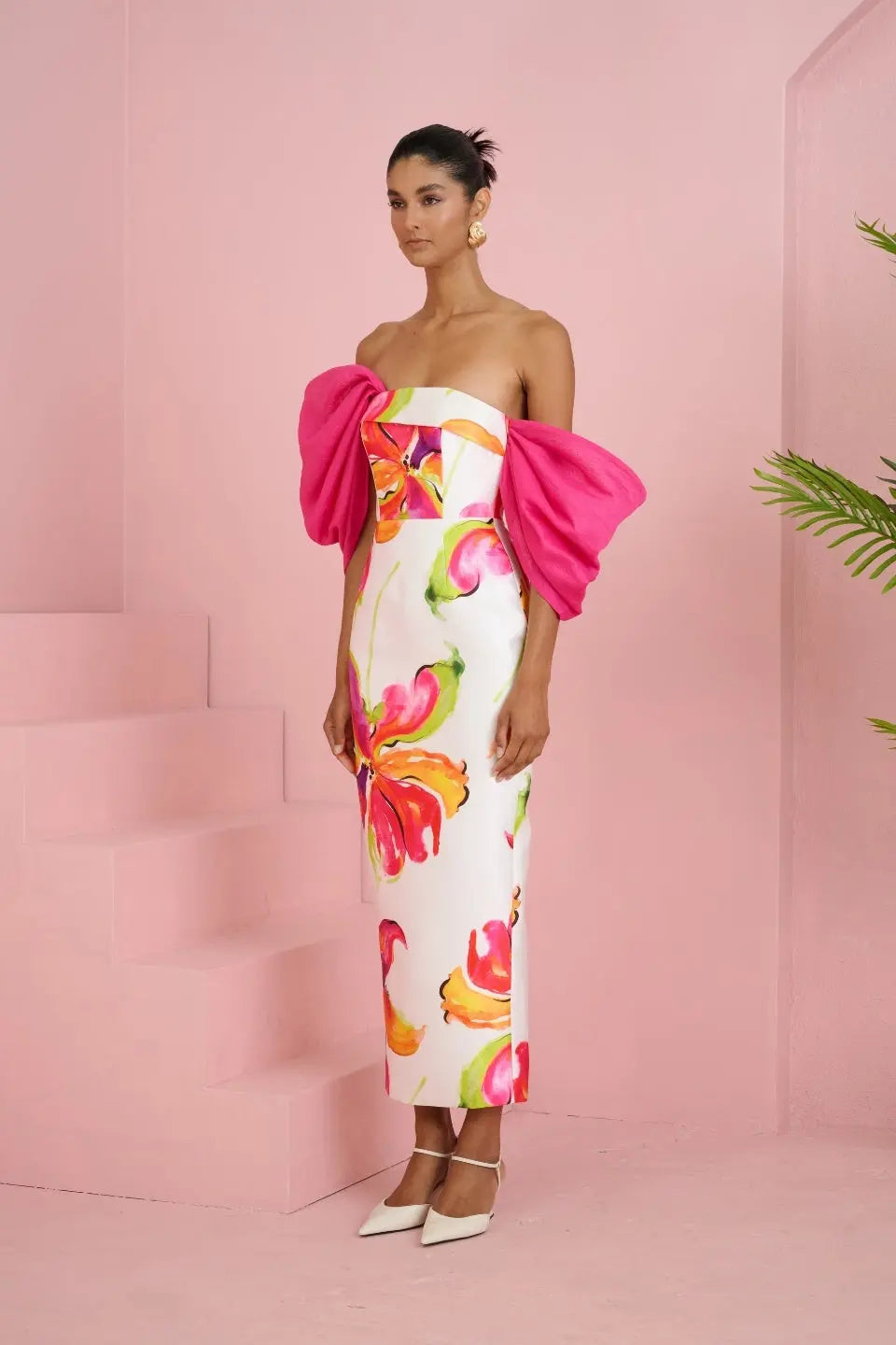 Sylvia Floral Print Strapless Maxi Dress in White Avalabel