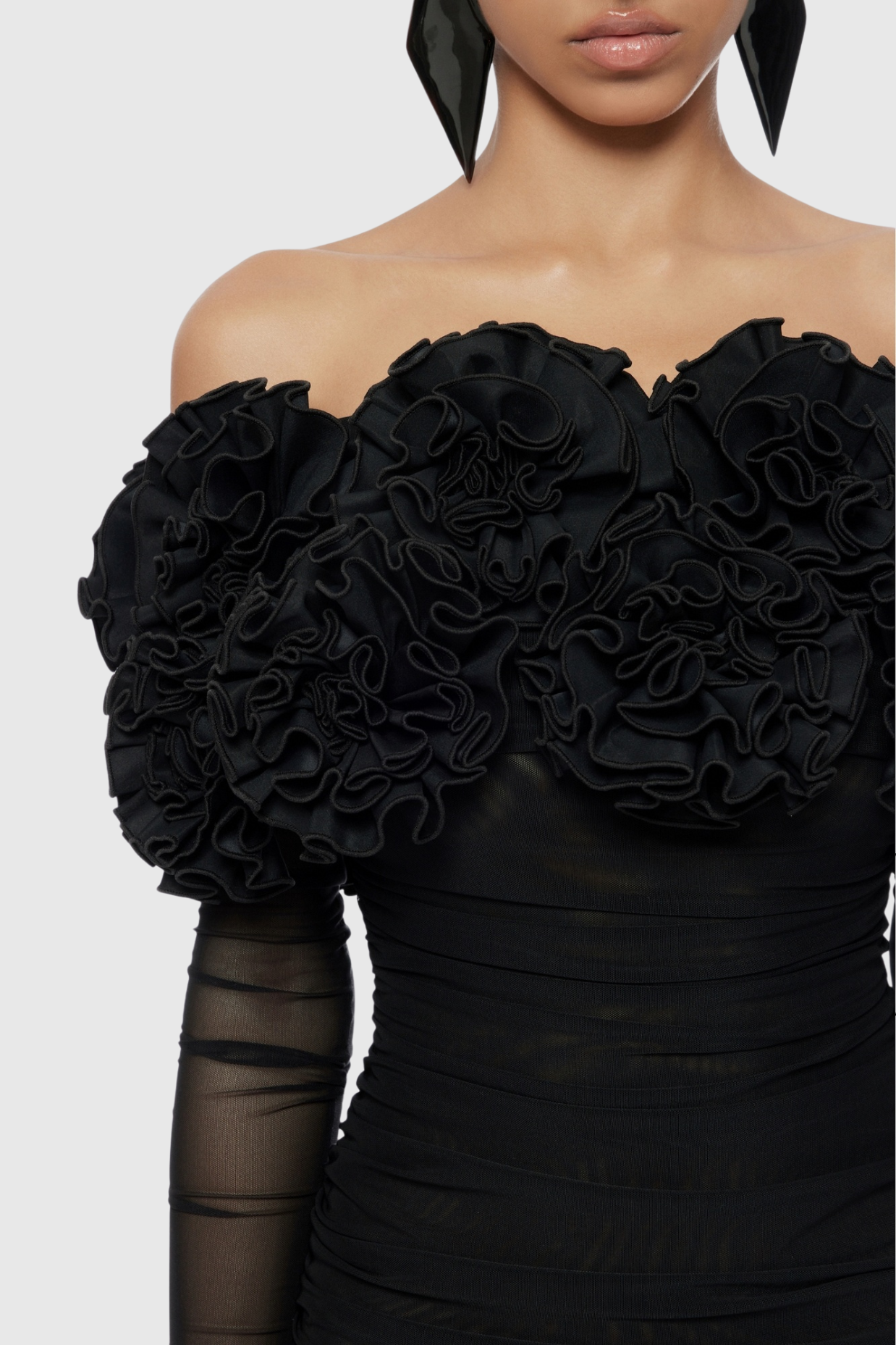 Joyanne Off Shoulder Flower Mesh Mini Dress Avalabel