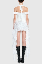 Elva Halter Three-Dimensional Flower Irregular Tassel Mini Dress in White Avalabel