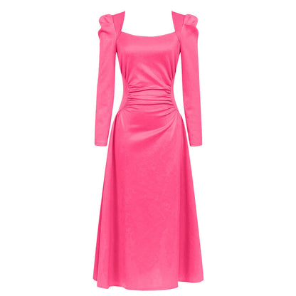 Square Neck Pleated Maxi Dress in Pink