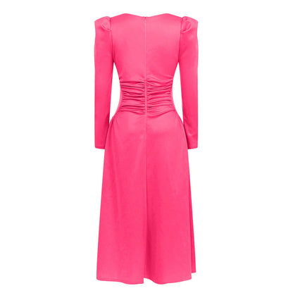 Square Neck Pleated Maxi Dress in Pink