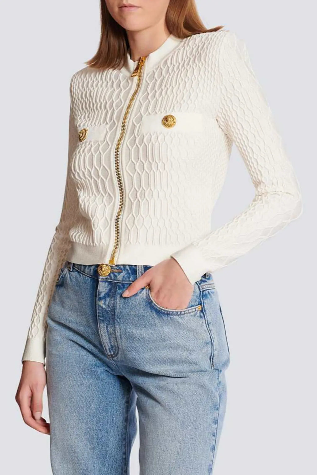 Kabin Crocodile Knit Top - White Avalabel