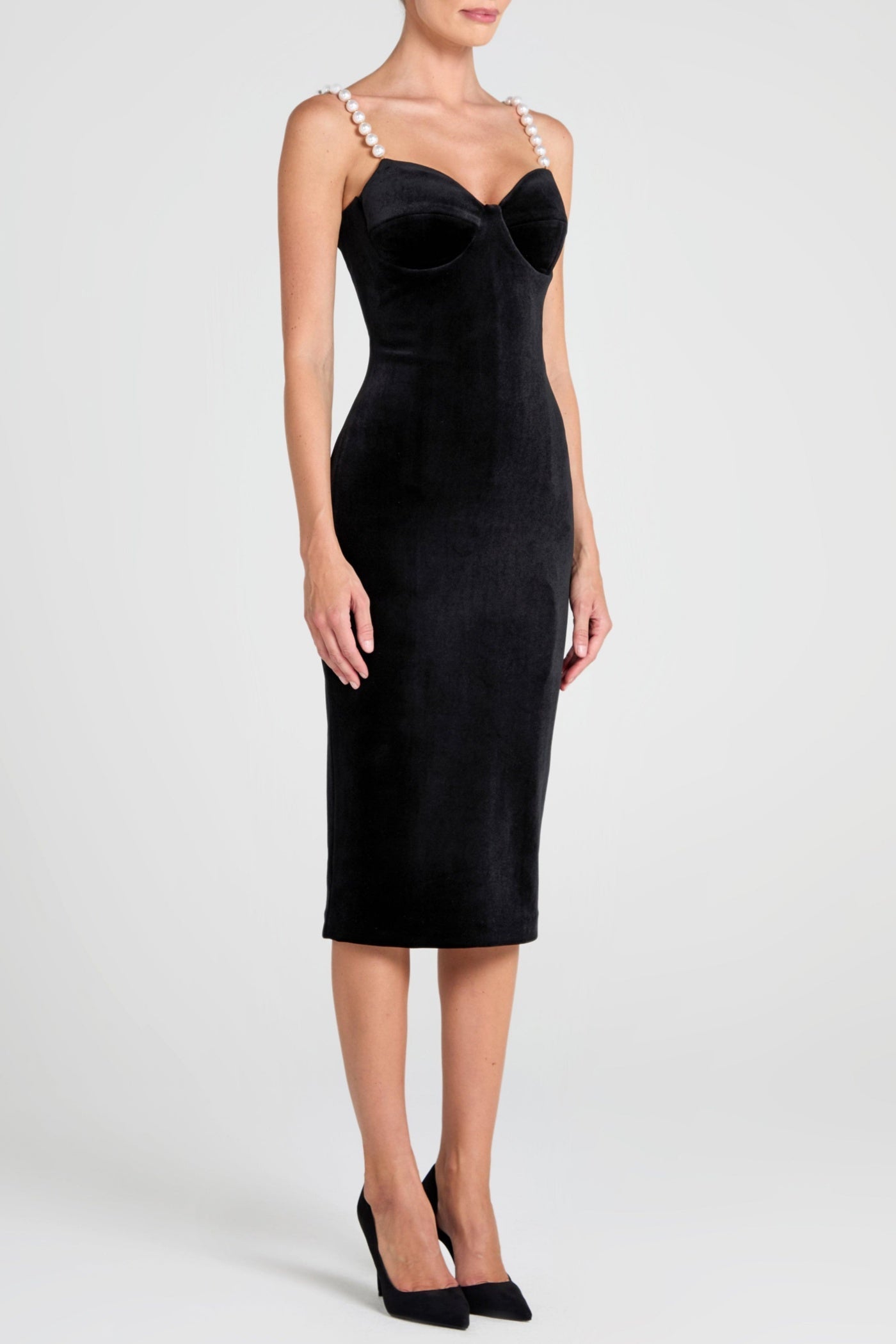 Velvet Pearl Embellished Midi Dress Avalabel