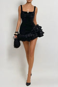 Renata Square Neck Flower Velvet Mini Dress Soraya