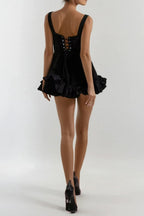 Renata Square Neck Flower Velvet Mini Dress Soraya