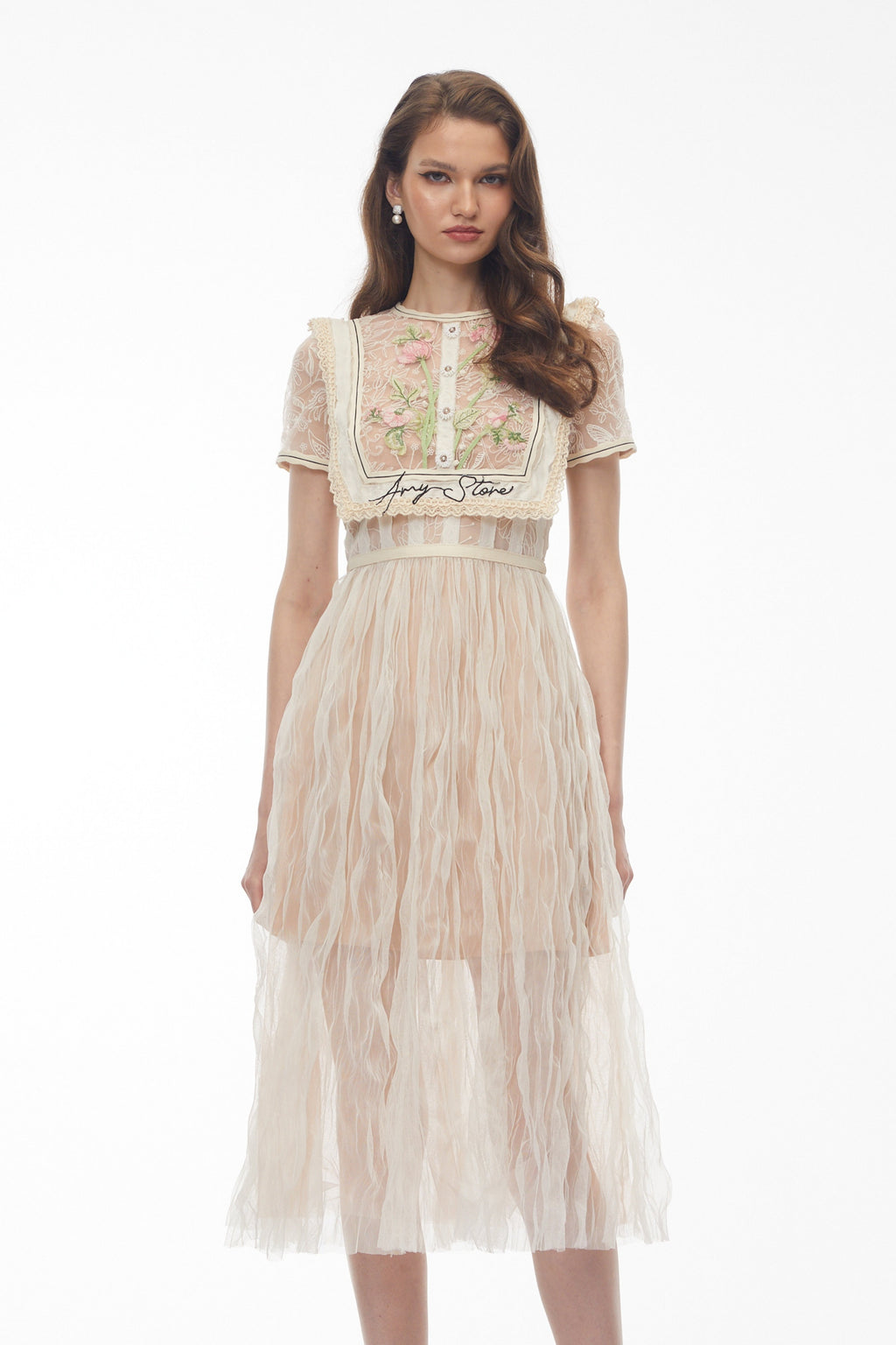 Wendy White Floral Embroidered Maxi Dress Avalabel