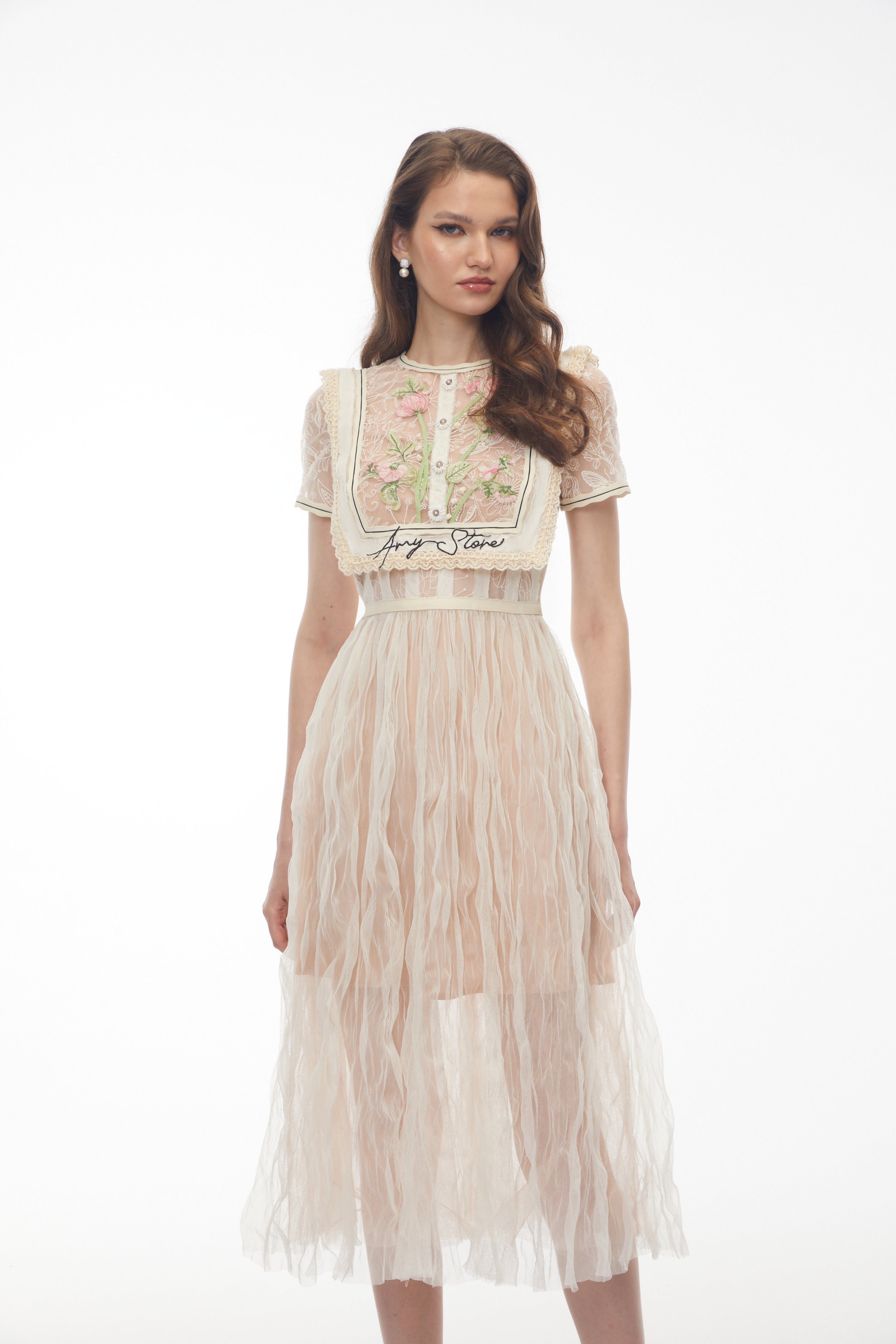 Wendy White Floral Embroidered Maxi Dress Avalabel