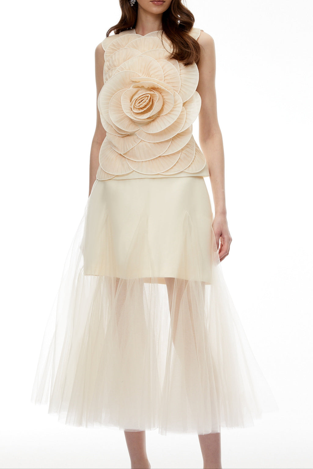 Karima Neutral 3D Petal Top & Skirt Set Avalabel