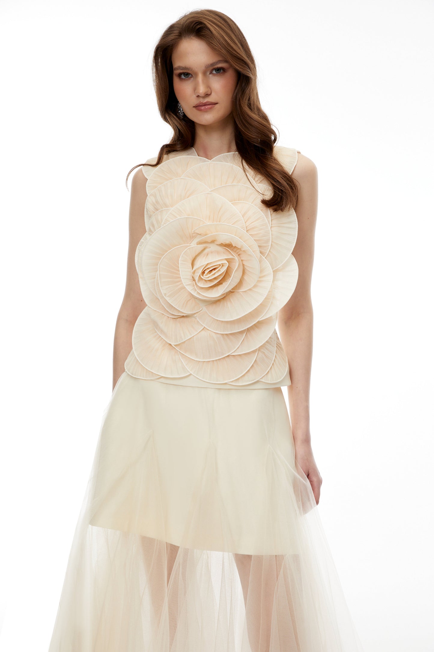 Karima Neutral 3D Petal Top & Skirt Set