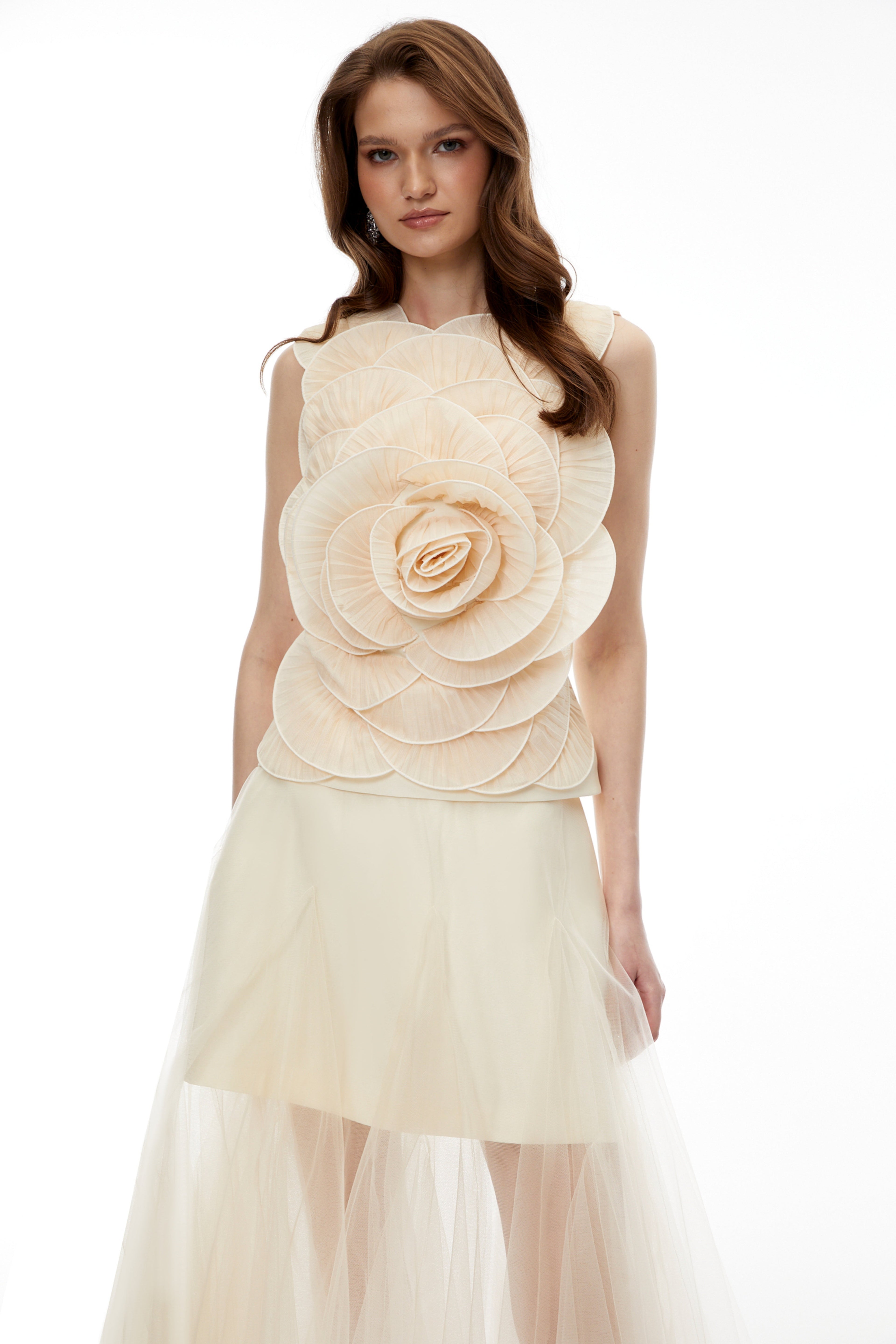 Karima Neutral 3D Petal Top & Skirt Set Avalabel