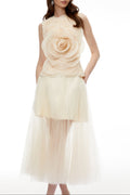 Karima Neutral 3D Petal Top & Skirt Set Avalabel
